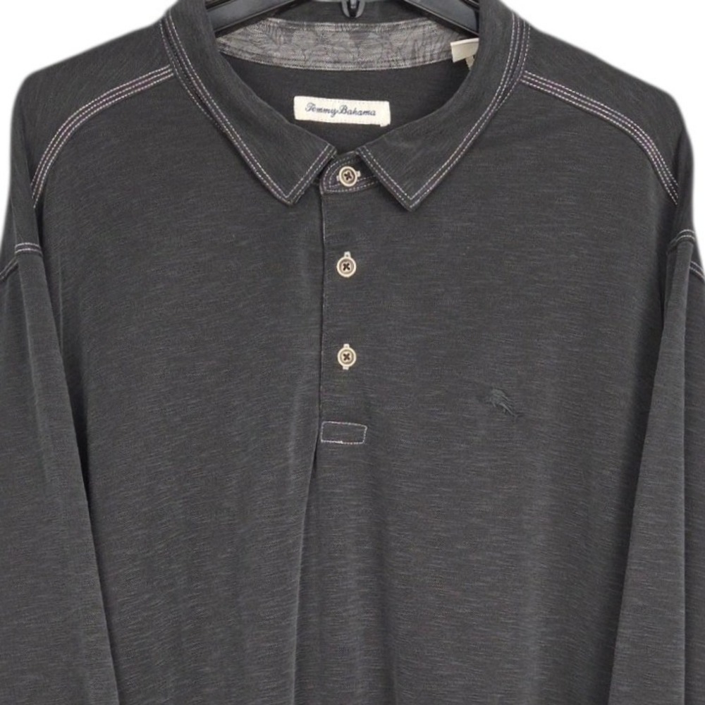 Tommy Bahama Polo Shirt Mens XXLB Dark Gray Long Sleeve Casual Relaxed Fit